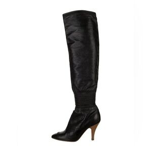 Chanel Black Leather Stitch Knee High Boots